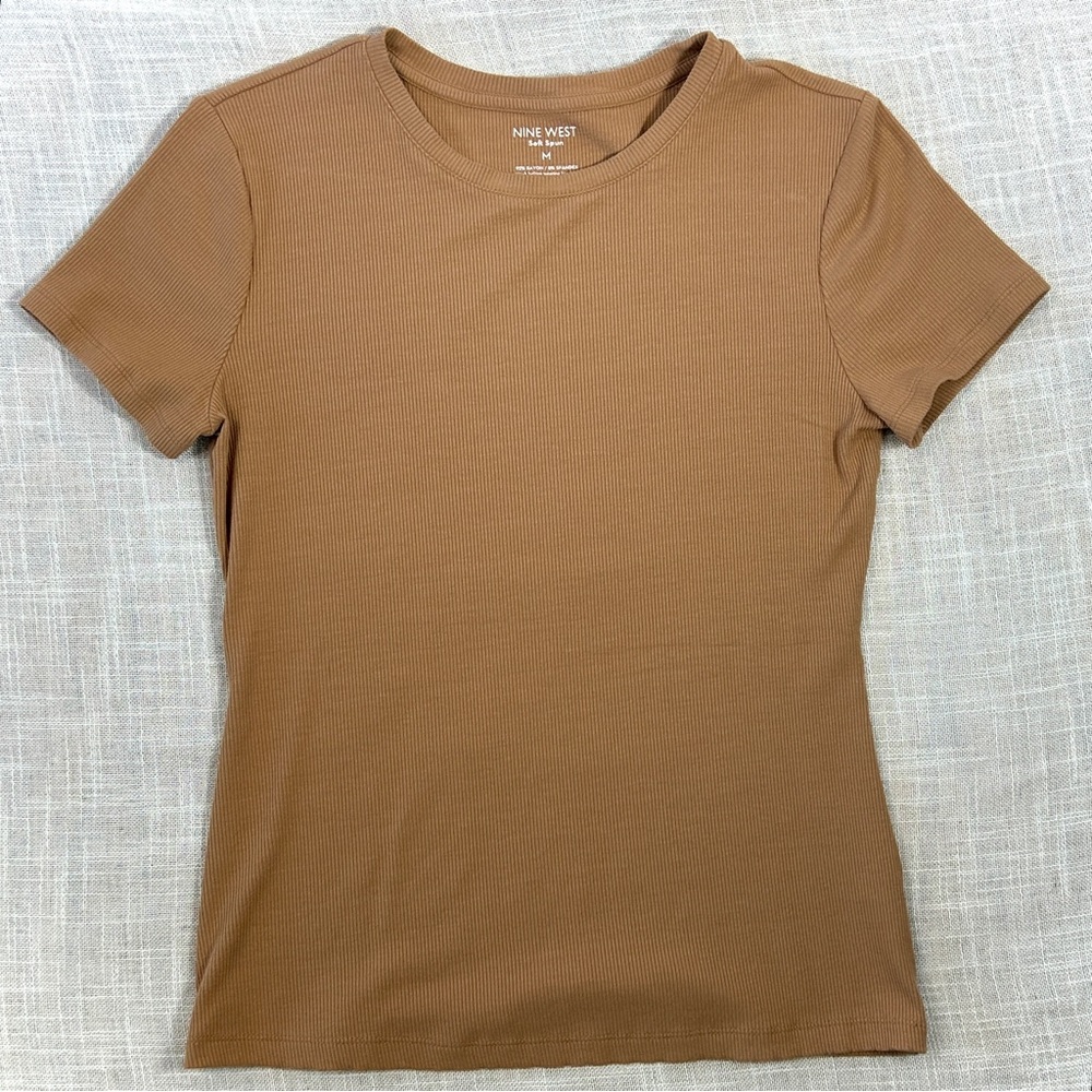 Tan Short Sleeve Ribbed Top - Picture 3 of 4